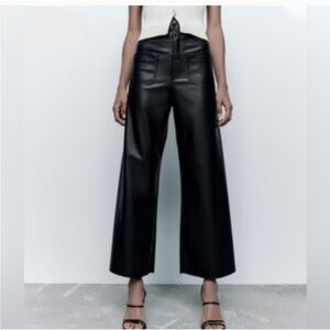 ZARA The Patch Pockets Marine Straight Faux Leather Pants BLACK 4 Ankle Crop